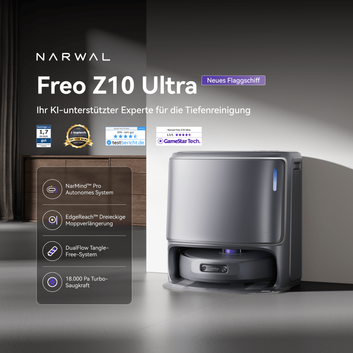 Freo Z10 Ultra Saugroboter mit Wischfunktion - Narwal DE