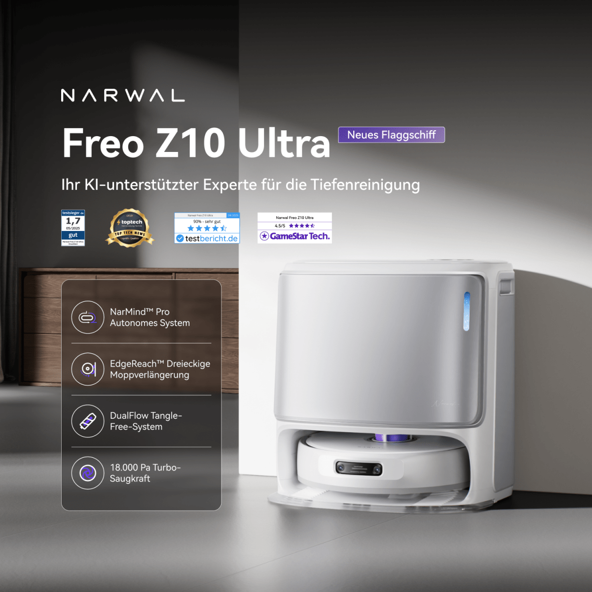 Freo Z10 Ultra Saugroboter mit Wischfunktion - Narwal DE